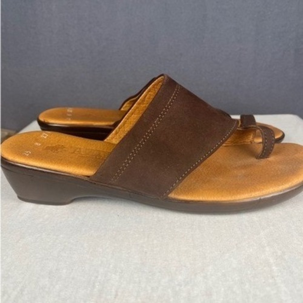 Boho Artisan Brown Suede Wedge Sandals – ATEL Handmade Comfort Slides Size 8